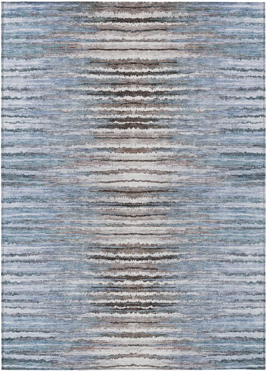 Sky Blue And Denim Blue Striped Washable Indoor Outdoor Area Rug Photo 2