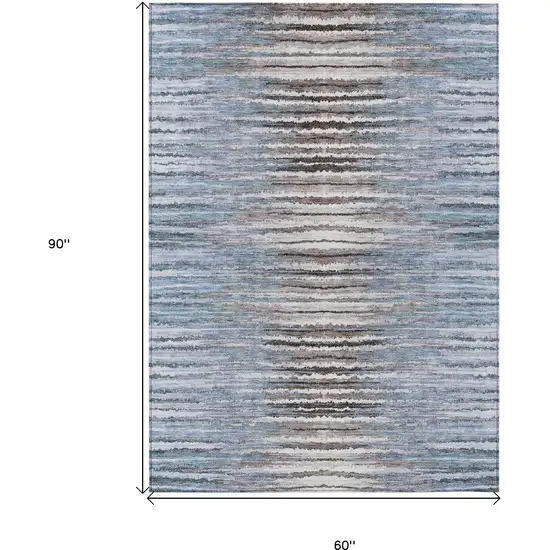 Sky Blue And Denim Blue Striped Washable Indoor Outdoor Area Rug Photo 3
