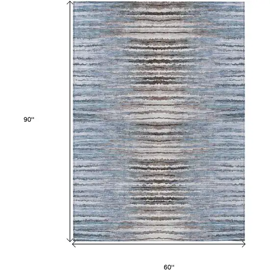 Sky Blue And Denim Blue Striped Washable Indoor Outdoor Area Rug Photo 3