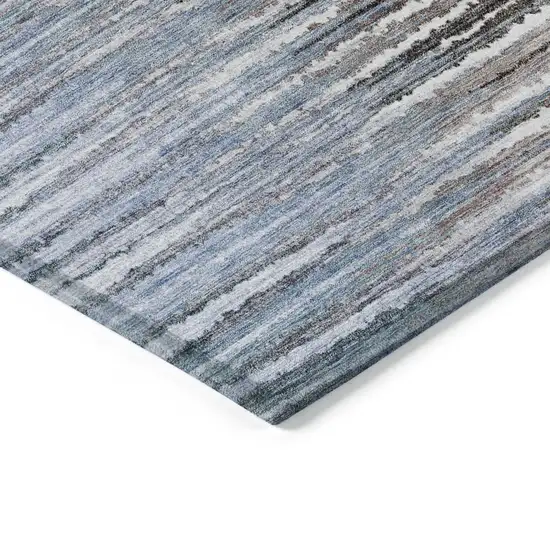 Sky Blue And Denim Blue Striped Washable Indoor Outdoor Area Rug Photo 4
