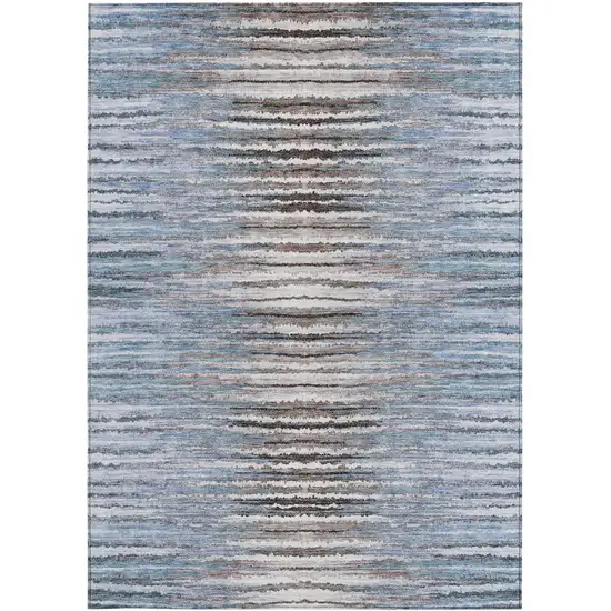 Sky Blue And Denim Blue Striped Washable Indoor Outdoor Area Rug Photo 5