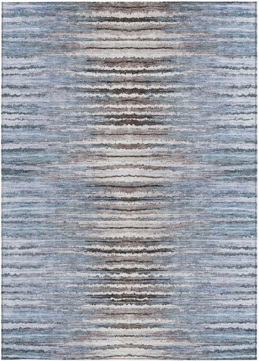 Sky Blue And Denim Blue Striped Washable Indoor Outdoor Area Rug Photo 5