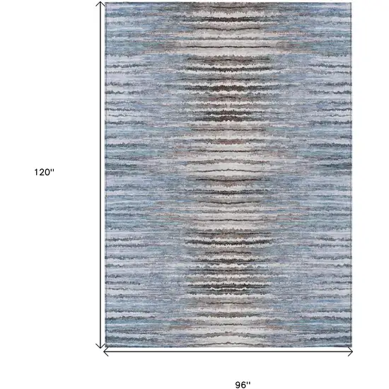 Sky Blue And Denim Blue Striped Washable Indoor Outdoor Area Rug Photo 6