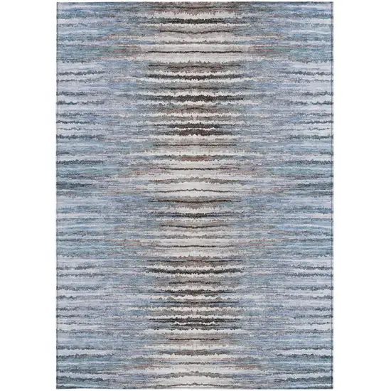 Sky Blue And Denim Blue Striped Washable Indoor Outdoor Area Rug Photo 6