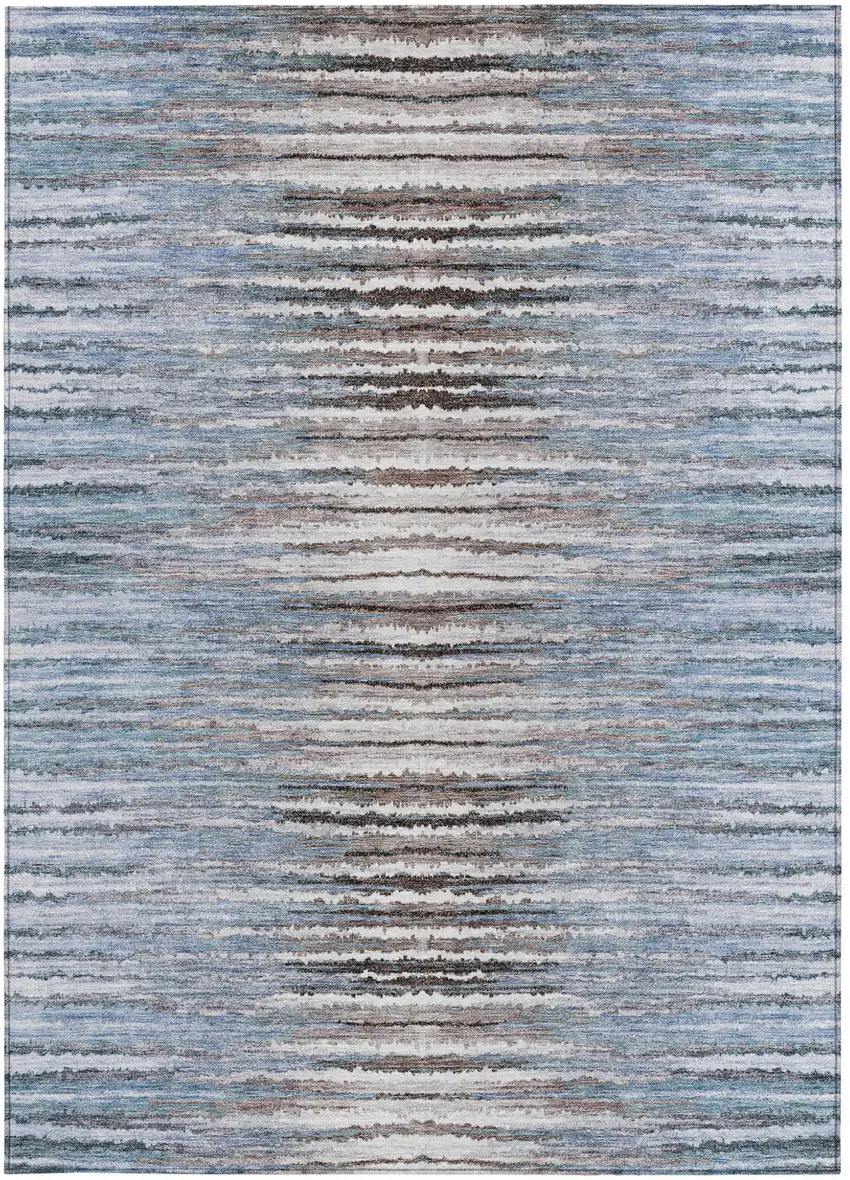 Sky Blue And Denim Blue Striped Washable Indoor Outdoor Area Rug Photo 6