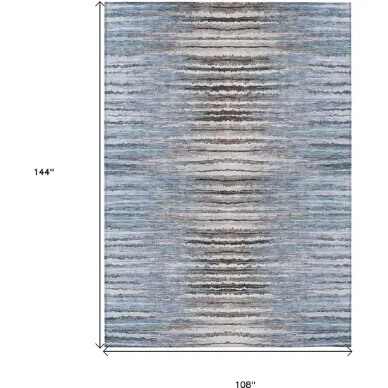 Sky Blue And Denim Blue Striped Washable Indoor Outdoor Area Rug Photo 3