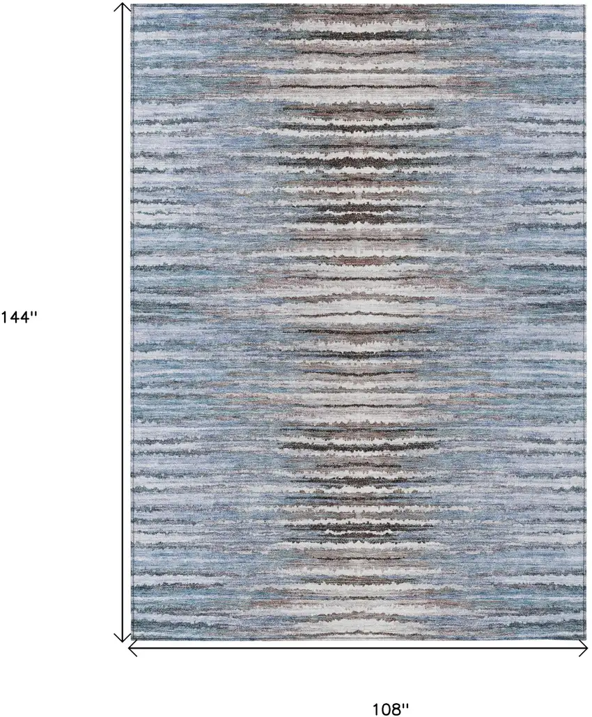 Sky Blue And Denim Blue Striped Washable Indoor Outdoor Area Rug Photo 3