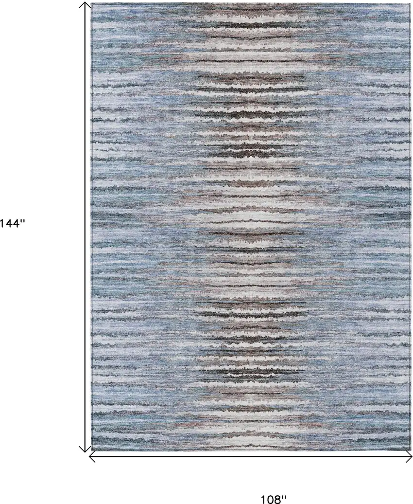 Sky Blue And Denim Blue Striped Washable Indoor Outdoor Area Rug Photo 3