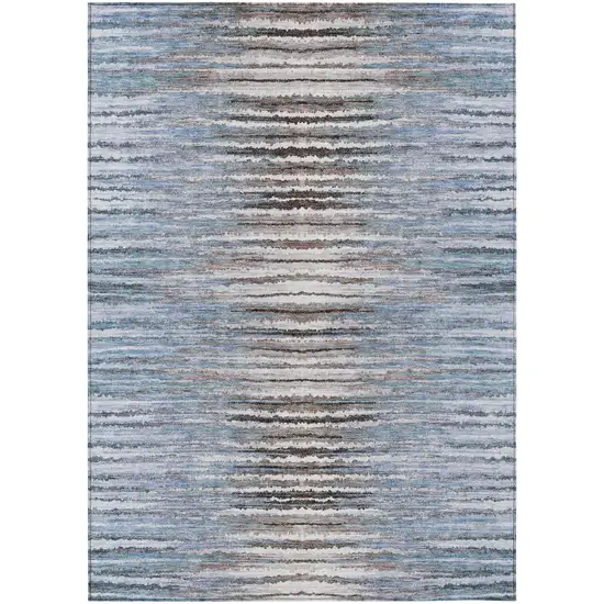 Sky Blue And Denim Blue Striped Washable Indoor Outdoor Area Rug Photo 2