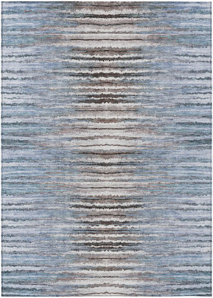 Sky Blue And Denim Blue Striped Washable Indoor Outdoor Area Rug Photo 2