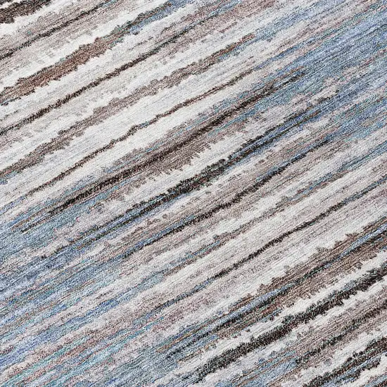 Sky Blue And Denim Blue Striped Washable Indoor Outdoor Area Rug Photo 7