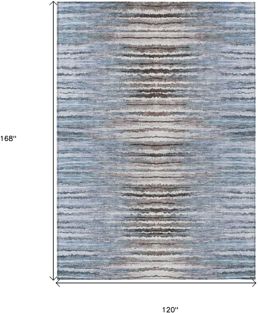 Sky Blue And Denim Blue Striped Washable Indoor Outdoor Area Rug Photo 3