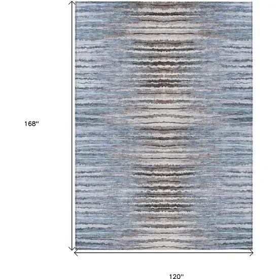 Sky Blue And Denim Blue Striped Washable Indoor Outdoor Area Rug Photo 3
