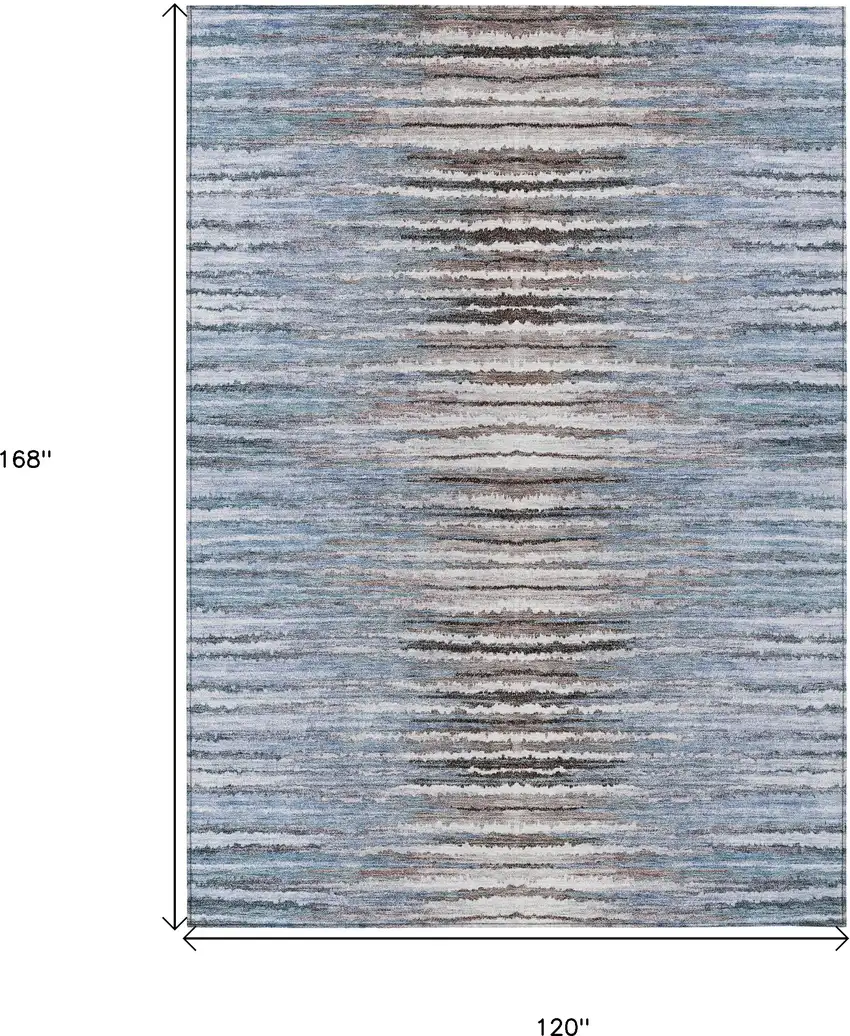 Sky Blue And Denim Blue Striped Washable Indoor Outdoor Area Rug Photo 3