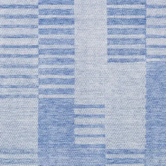 Sky Blue And Denim Blue Striped Washable Indoor Outdoor Area Rug Photo 5