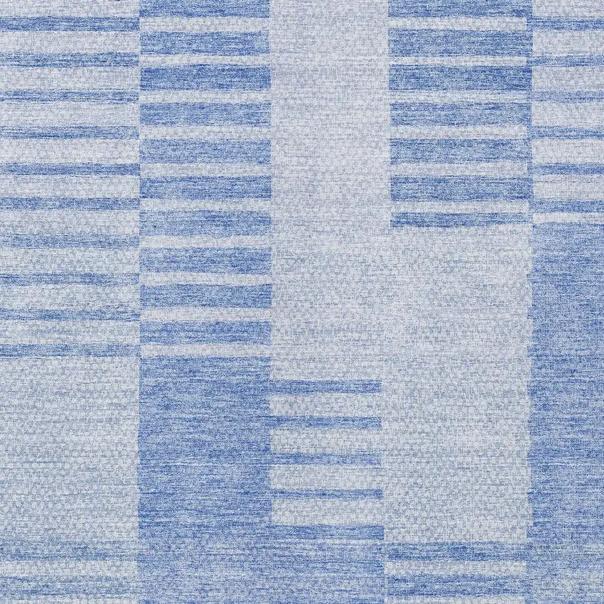 Sky Blue And Denim Blue Striped Washable Indoor Outdoor Area Rug Photo 5