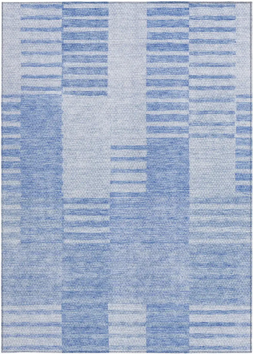 Sky Blue And Denim Blue Striped Washable Indoor Outdoor Area Rug Photo 6