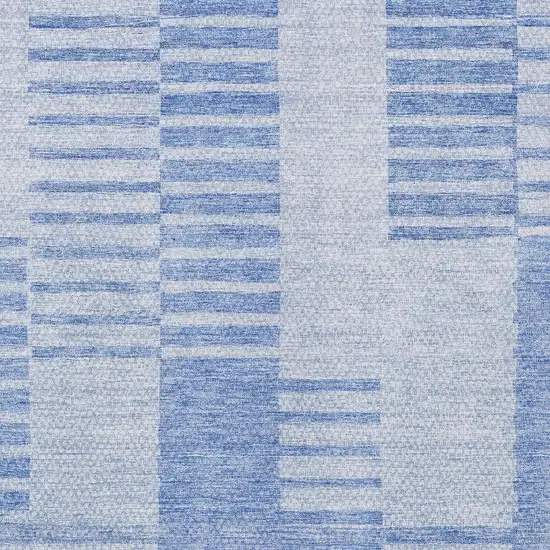 Sky Blue And Denim Blue Striped Washable Indoor Outdoor Area Rug Photo 5
