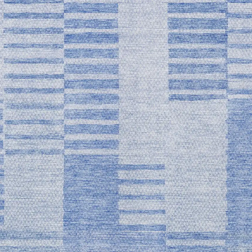 Sky Blue And Denim Blue Striped Washable Indoor Outdoor Area Rug Photo 5