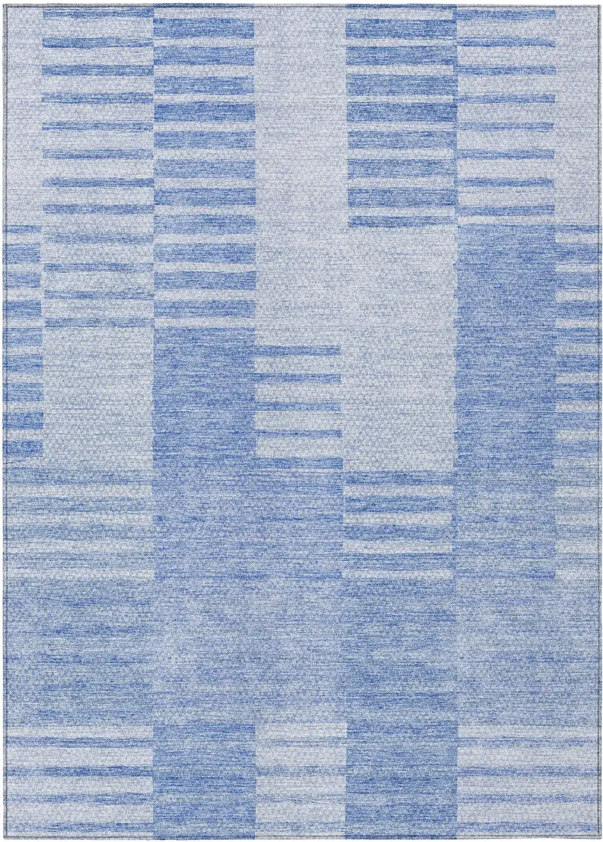 Sky Blue And Denim Blue Striped Washable Indoor Outdoor Area Rug Photo 2