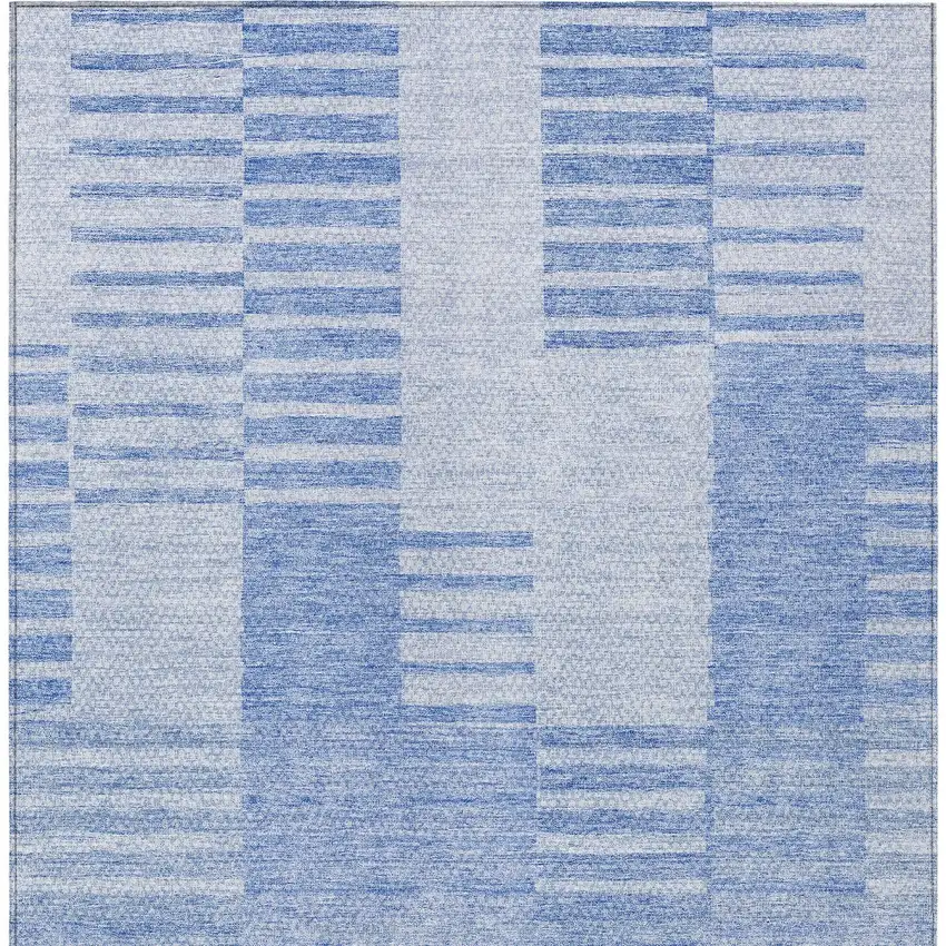Sky Blue And Denim Blue Striped Washable Indoor Outdoor Area Rug Photo 6
