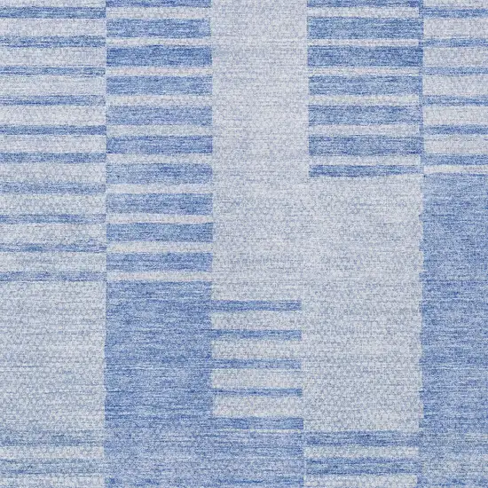 Sky Blue And Denim Blue Striped Washable Indoor Outdoor Area Rug Photo 5
