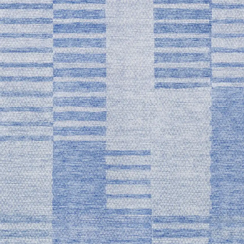 Sky Blue And Denim Blue Striped Washable Indoor Outdoor Area Rug Photo 5