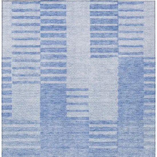 Sky Blue And Denim Blue Striped Washable Indoor Outdoor Area Rug Photo 6