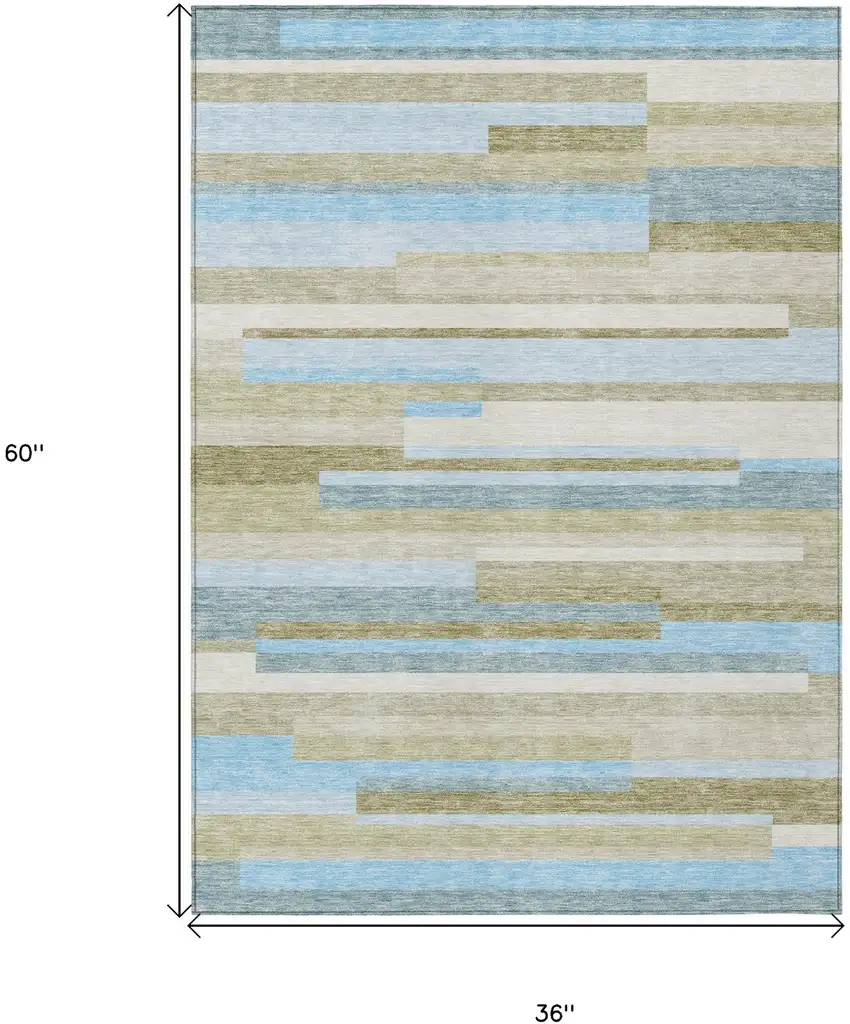 Sky Blue And Denim Blue Striped Washable Indoor Outdoor Area Rug Photo 8