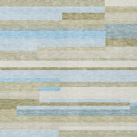 Sky Blue And Denim Blue Striped Washable Indoor Outdoor Area Rug Photo 6