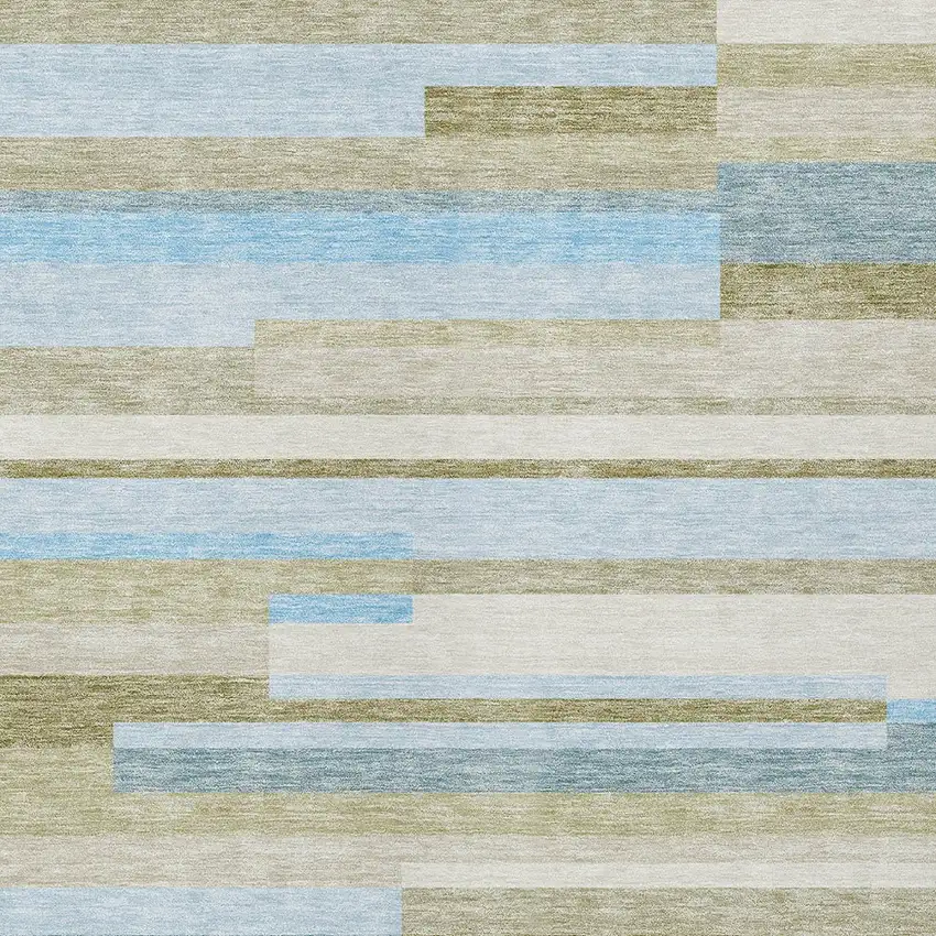 Sky Blue And Denim Blue Striped Washable Indoor Outdoor Area Rug Photo 6