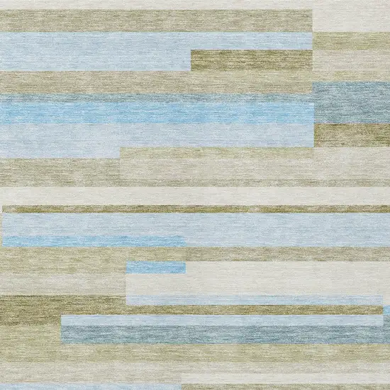 Sky Blue And Denim Blue Striped Washable Indoor Outdoor Area Rug Photo 4