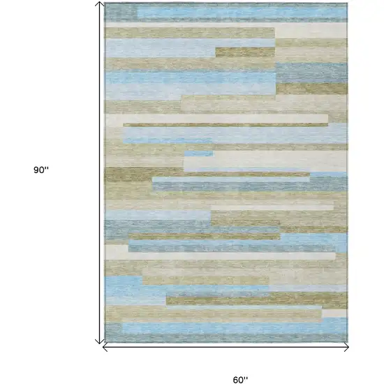 Sky Blue And Denim Blue Striped Washable Indoor Outdoor Area Rug Photo 3