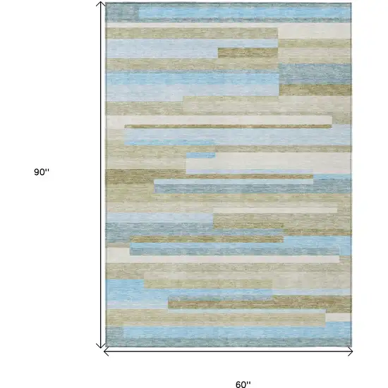 Sky Blue And Denim Blue Striped Washable Indoor Outdoor Area Rug Photo 3