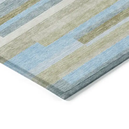 Sky Blue And Denim Blue Striped Washable Indoor Outdoor Area Rug Photo 3