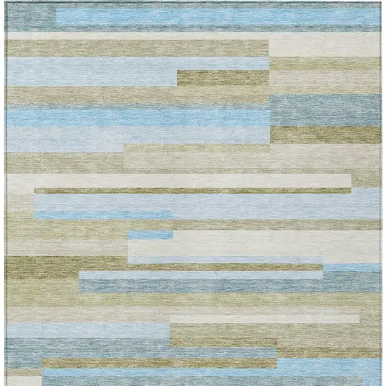 Sky Blue And Denim Blue Striped Washable Indoor Outdoor Area Rug Photo 4