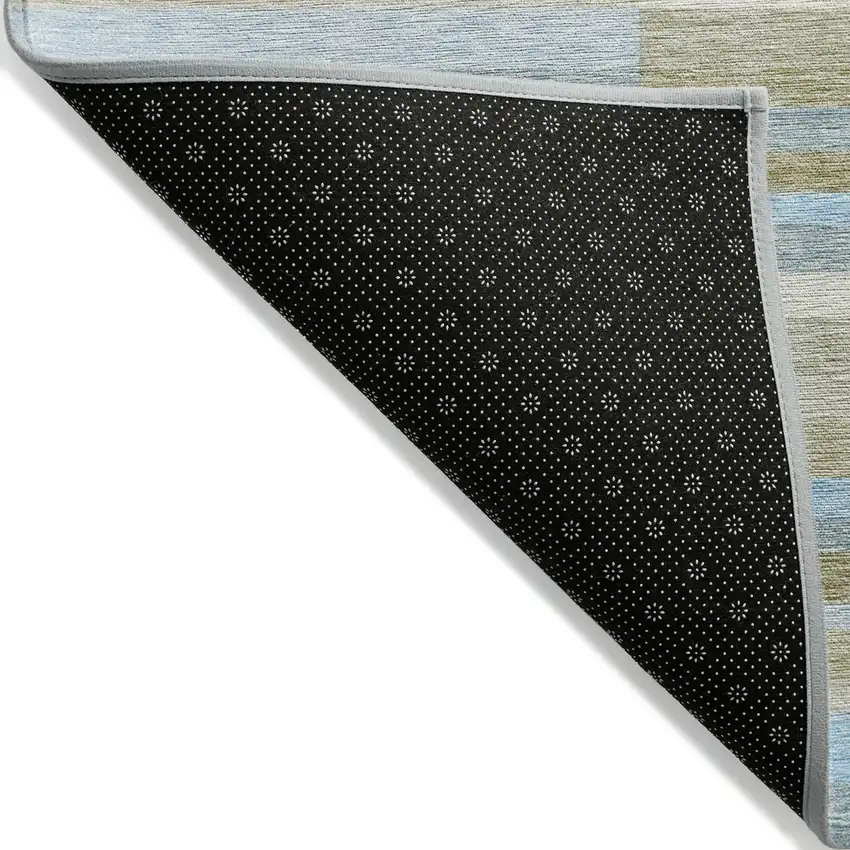 Sky Blue And Denim Blue Striped Washable Indoor Outdoor Area Rug Photo 2