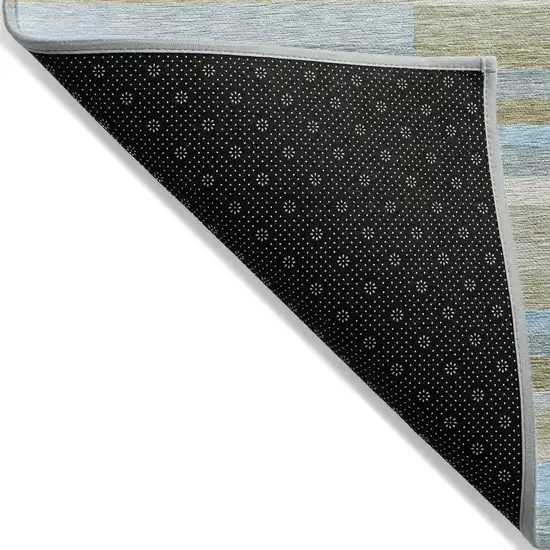 Sky Blue And Denim Blue Striped Washable Indoor Outdoor Area Rug Photo 2