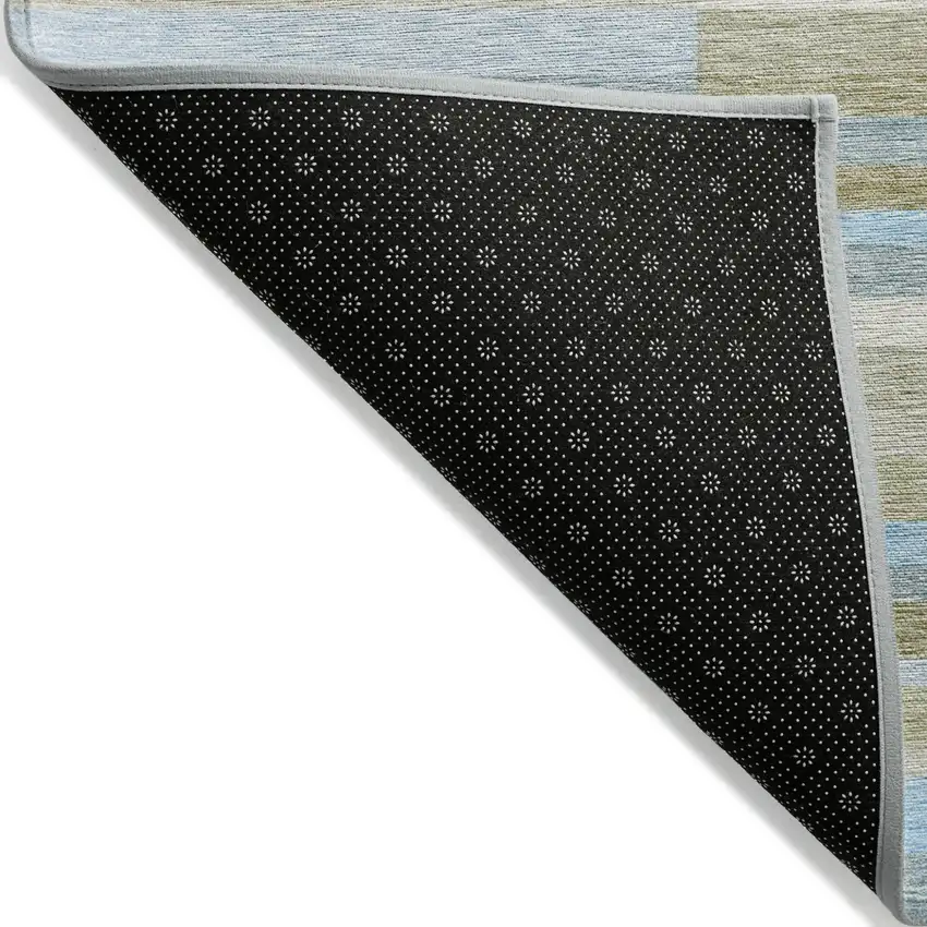 Sky Blue And Denim Blue Striped Washable Indoor Outdoor Area Rug Photo 2