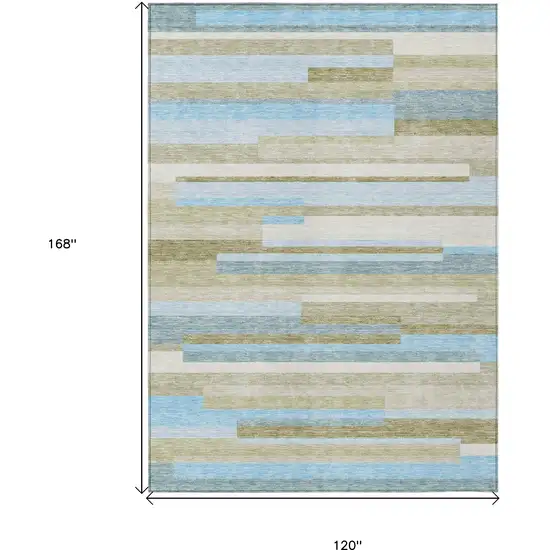 Sky Blue And Denim Blue Striped Washable Indoor Outdoor Area Rug Photo 3