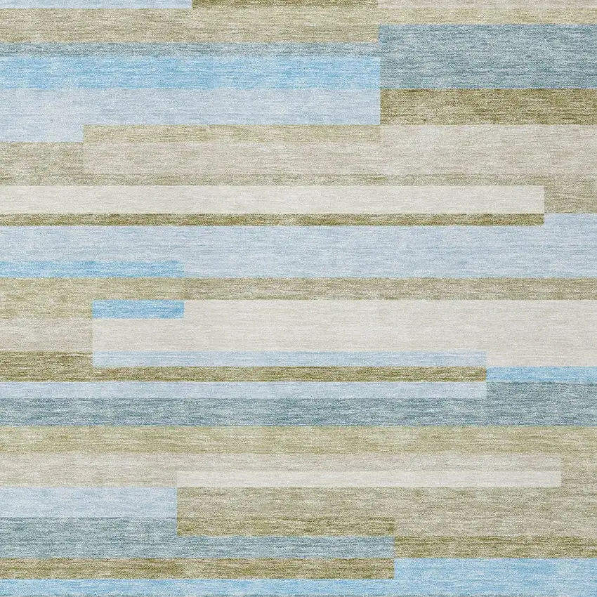 Sky Blue And Denim Blue Striped Washable Indoor Outdoor Area Rug Photo 6