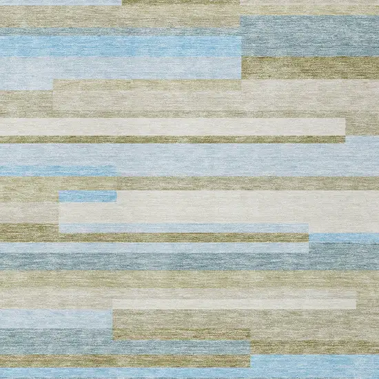 Sky Blue And Denim Blue Striped Washable Indoor Outdoor Area Rug Photo 6