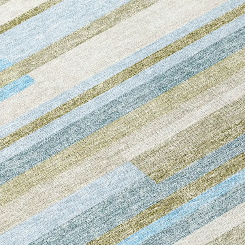 Sky Blue And Denim Blue Striped Washable Indoor Outdoor Area Rug Photo 8