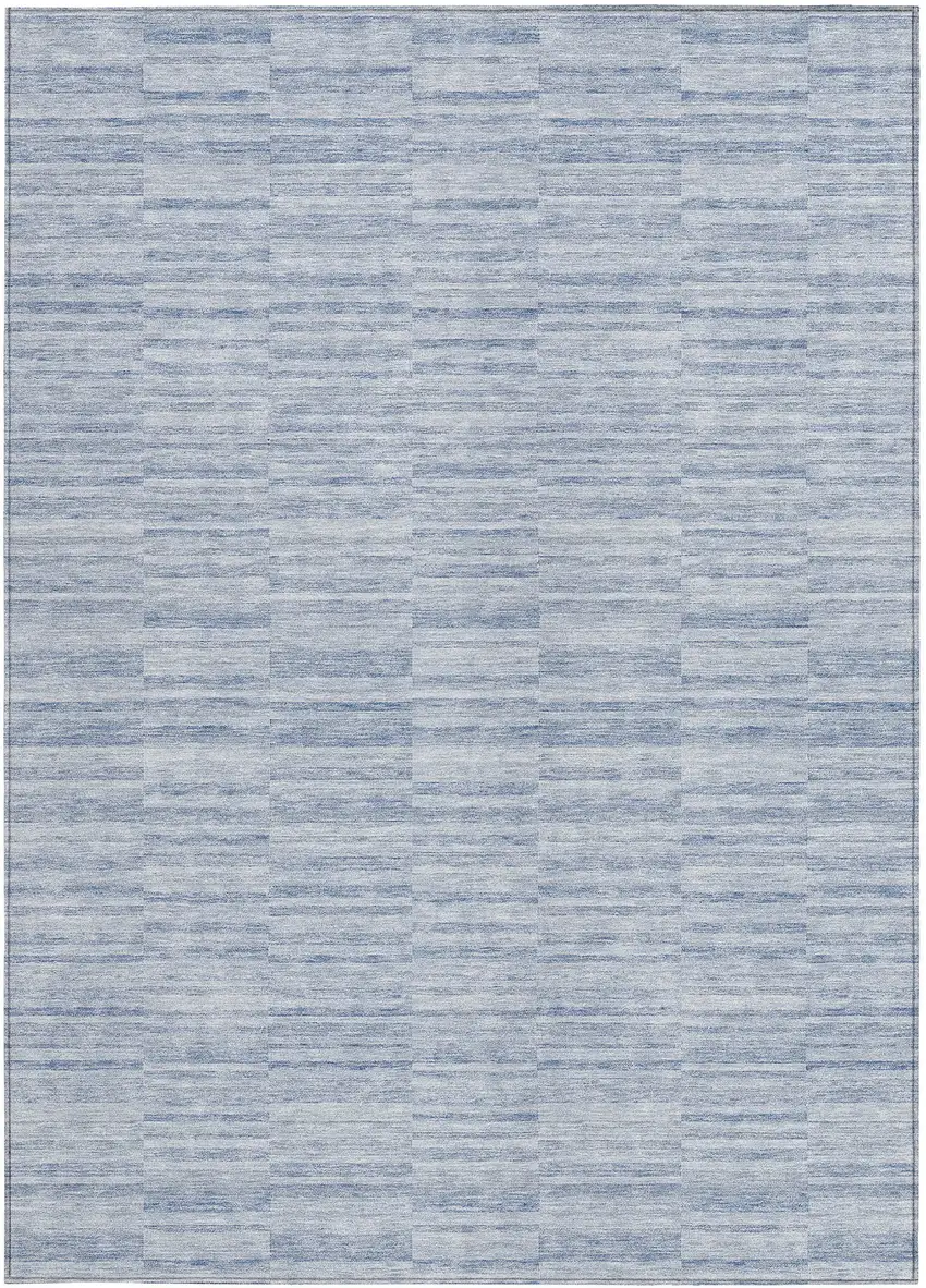Sky Blue And Denim Blue Striped Washable Indoor Outdoor Area Rug Photo 7