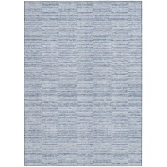 Sky Blue And Denim Blue Striped Washable Indoor Outdoor Area Rug Photo 7