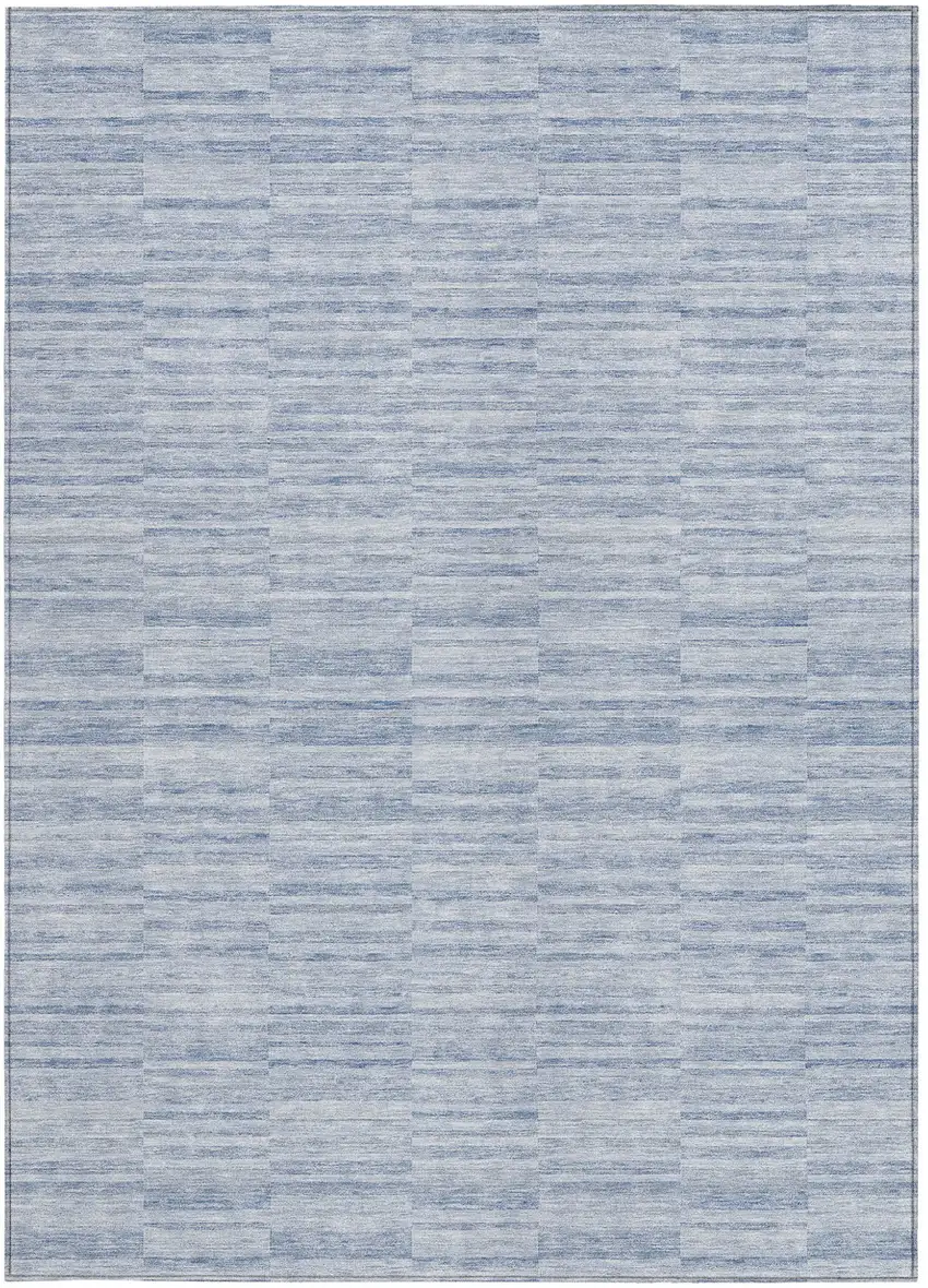 Sky Blue And Denim Blue Striped Washable Indoor Outdoor Area Rug Photo 7