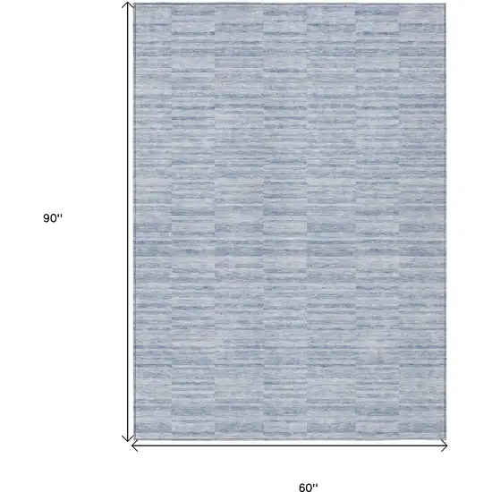 Sky Blue And Denim Blue Striped Washable Indoor Outdoor Area Rug Photo 3