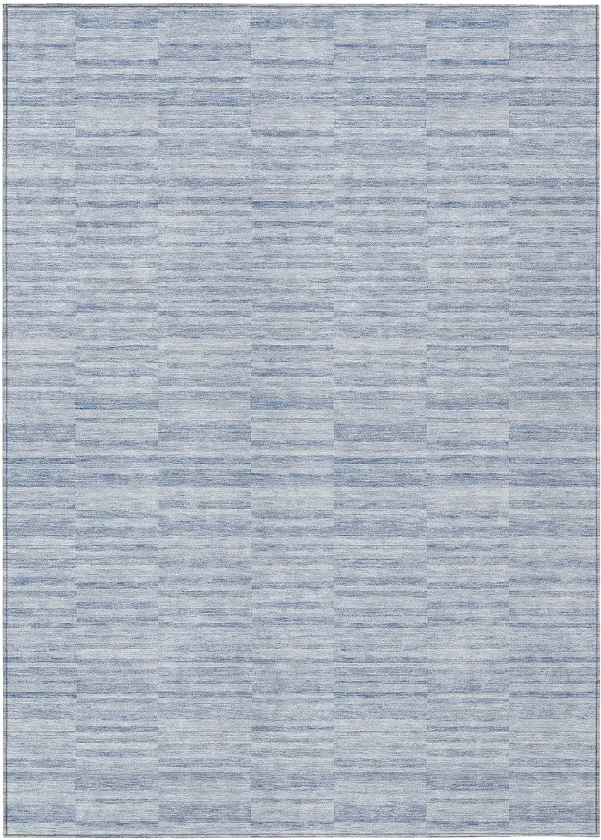 Sky Blue And Denim Blue Striped Washable Indoor Outdoor Area Rug Photo 2