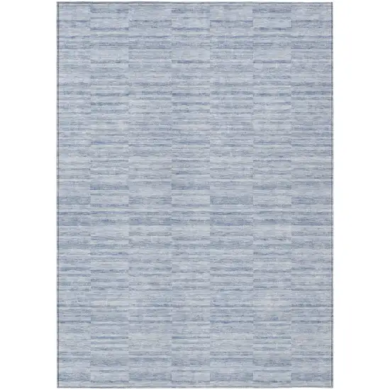 Sky Blue And Denim Blue Striped Washable Indoor Outdoor Area Rug Photo 2