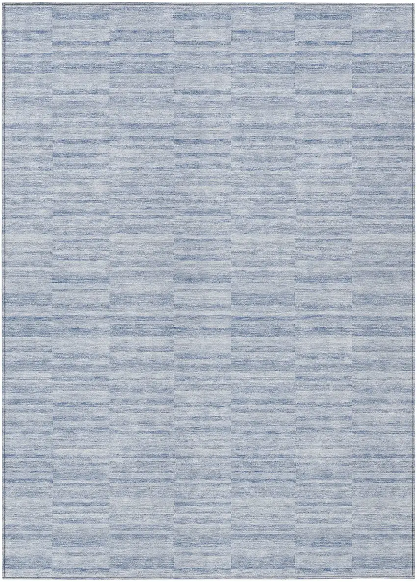 Sky Blue And Denim Blue Striped Washable Indoor Outdoor Area Rug Photo 2